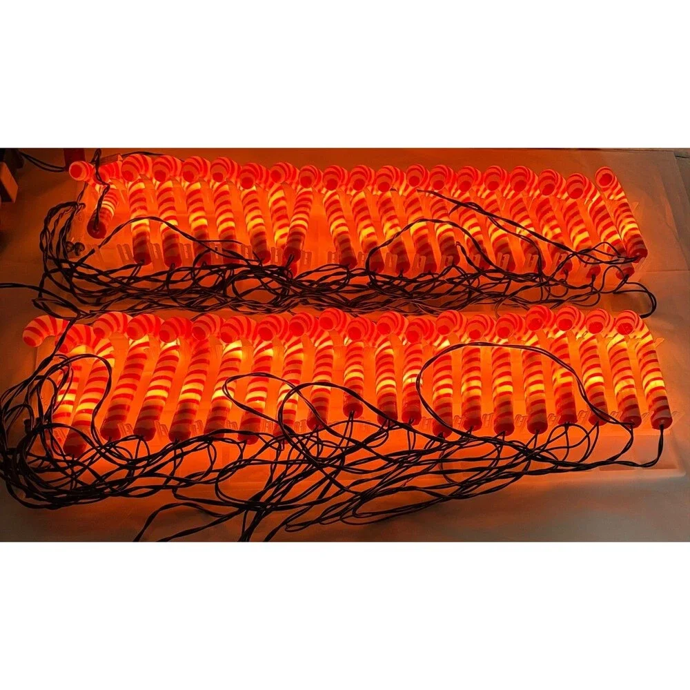 Vtg GE Merry Midget Blow Mold Candy Cane String Light Set 2 Sets Christmas Light
